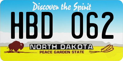 ND license plate HBD062