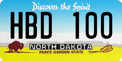 ND license plate HBD100