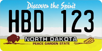 ND license plate HBD123