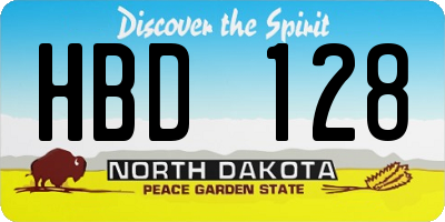 ND license plate HBD128