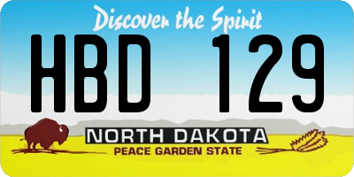 ND license plate HBD129