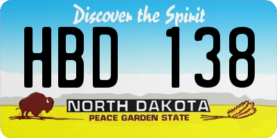 ND license plate HBD138