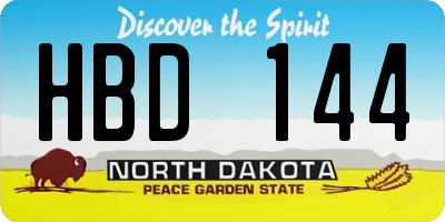 ND license plate HBD144