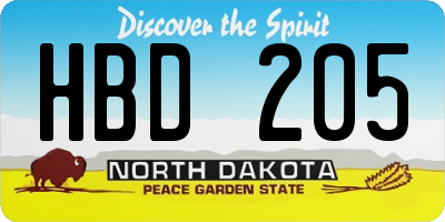 ND license plate HBD205