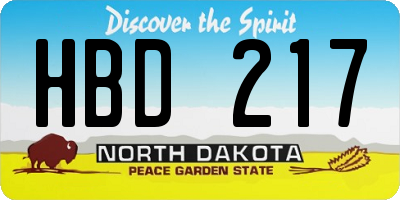 ND license plate HBD217