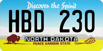 ND license plate HBD230