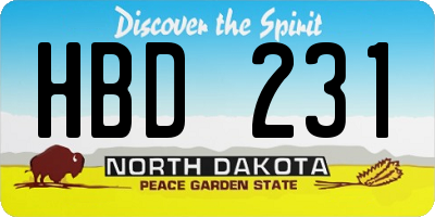 ND license plate HBD231