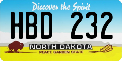 ND license plate HBD232