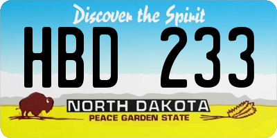 ND license plate HBD233