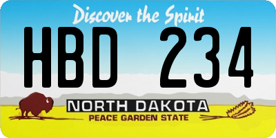 ND license plate HBD234