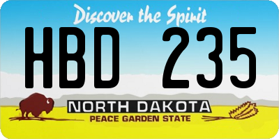 ND license plate HBD235