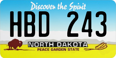 ND license plate HBD243