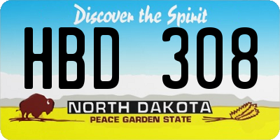 ND license plate HBD308