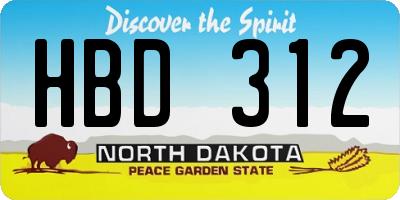 ND license plate HBD312