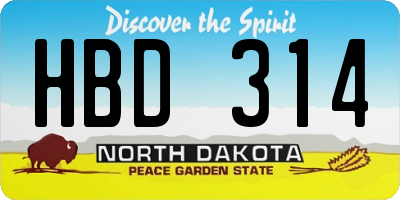 ND license plate HBD314