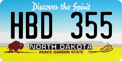 ND license plate HBD355