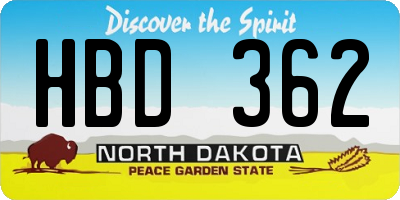 ND license plate HBD362