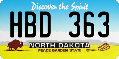 ND license plate HBD363