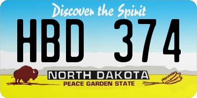 ND license plate HBD374