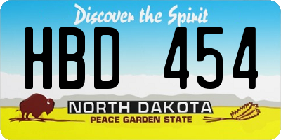 ND license plate HBD454