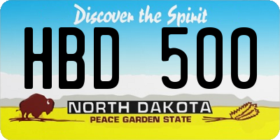 ND license plate HBD500