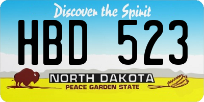 ND license plate HBD523