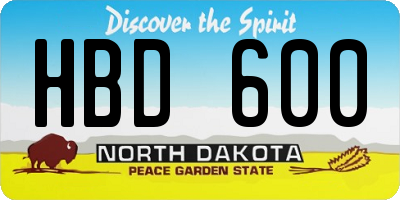 ND license plate HBD600