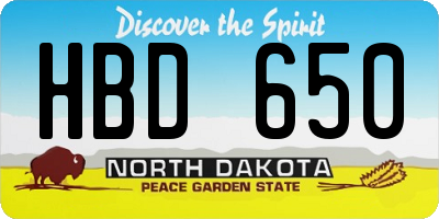 ND license plate HBD650