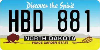 ND license plate HBD881