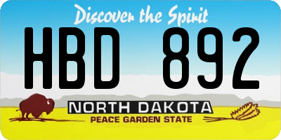 ND license plate HBD892