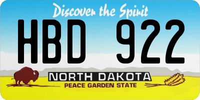 ND license plate HBD922