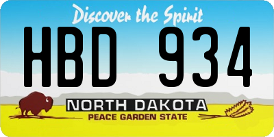 ND license plate HBD934