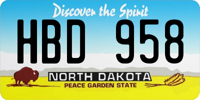 ND license plate HBD958