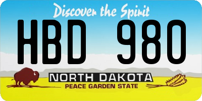 ND license plate HBD980