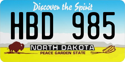 ND license plate HBD985