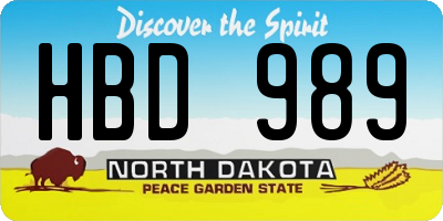 ND license plate HBD989