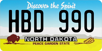 ND license plate HBD990