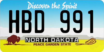 ND license plate HBD991