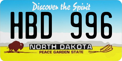 ND license plate HBD996