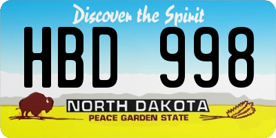 ND license plate HBD998