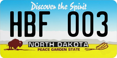 ND license plate HBF003