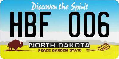 ND license plate HBF006