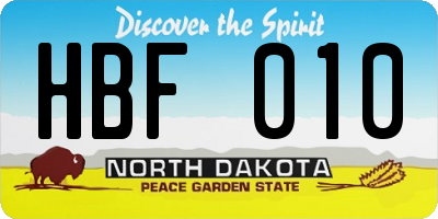 ND license plate HBF010