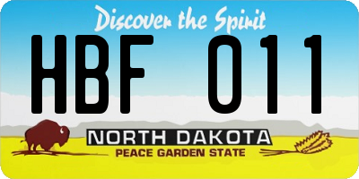 ND license plate HBF011