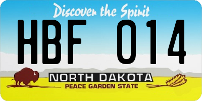 ND license plate HBF014