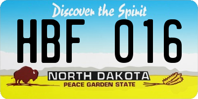 ND license plate HBF016
