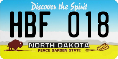 ND license plate HBF018