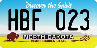ND license plate HBF023