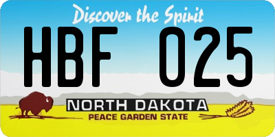 ND license plate HBF025
