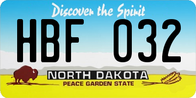 ND license plate HBF032